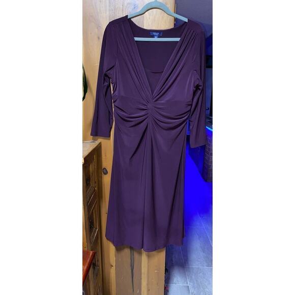 Chaps Dresses & Skirts - Stretchy‎ Long Sleeve Purple V-neck Faux Wrap Midi Length Dress by Chaps Sz XL
